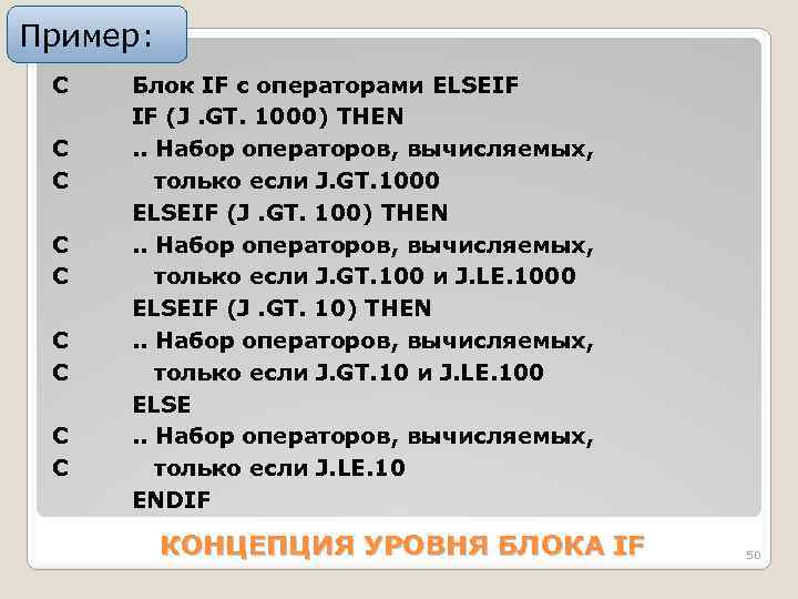 Пример: C С С C С C С Блок IF с операторами ELSEIF IF