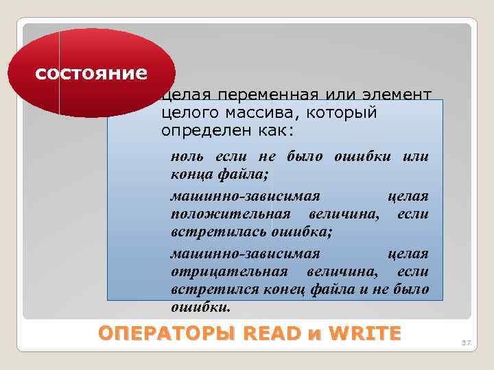 состояние целая переменная или элемент целого массива, который определен как: ноль если не было