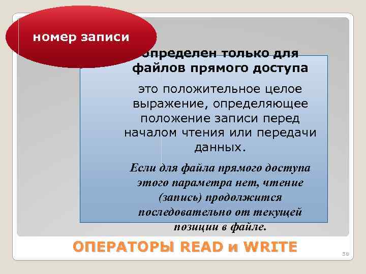 номер записи определен только для файлов прямого доступа это положительное целое выражение, определяющее положение