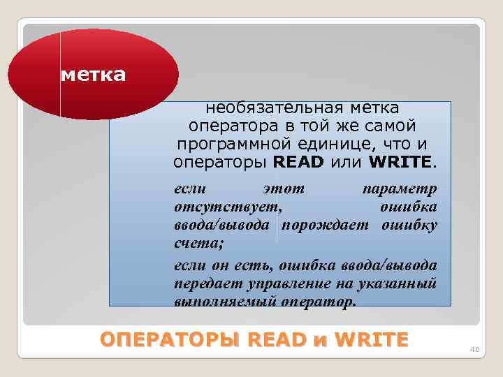 метка необязательная метка оператора в той же самой программной единице, что и операторы READ