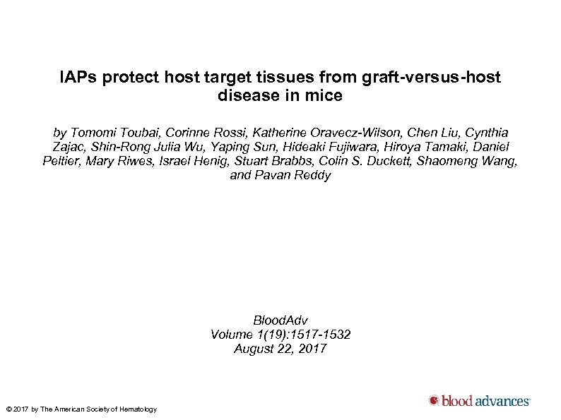 IAPs protect host target tissues from graft-versus-host disease in mice by Tomomi Toubai, Corinne