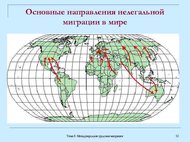 Основные направления нелегальной миграции в мире Тема 8. Международная трудовая миграция 13 
