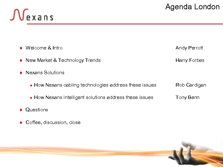 Agenda London t Welcome & Intro Andy Perrott t New Market & Technology Trends