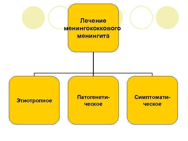 Лечение менингококкового менингита Этиотропное Патогенетическое Симптоматическое 