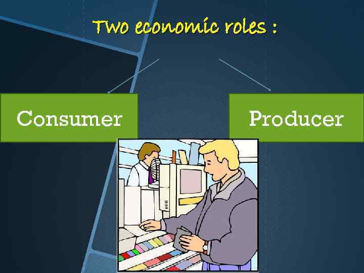 Two economic roles : Consumer Producer 