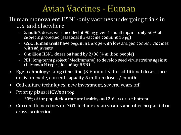 Avian Vaccines - Human monovalent H 5 N 1 -only vaccines undergoing trials in