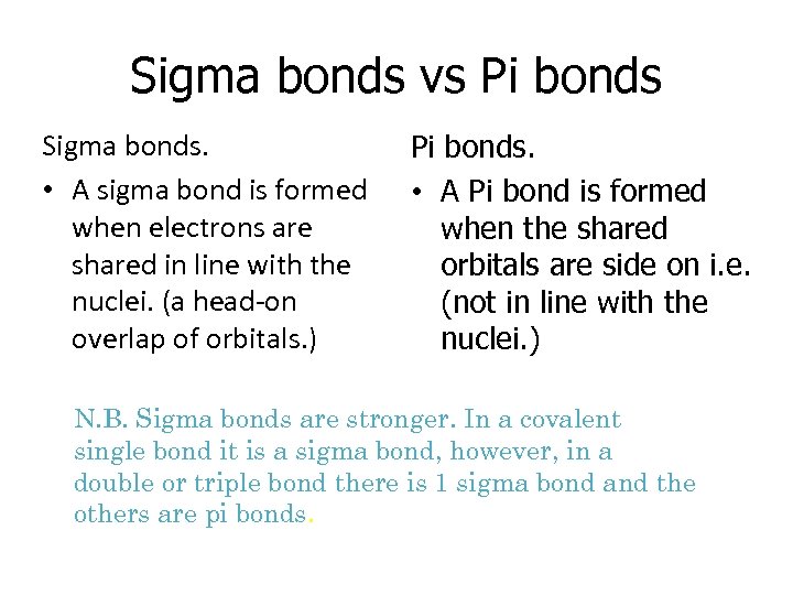 Sigma bonds vs Pi bonds Sigma bonds. • A sigma bond is formed when