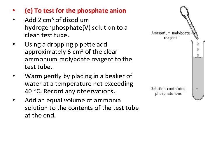  • • • (e) To test for the phosphate anion Add 2 cm
