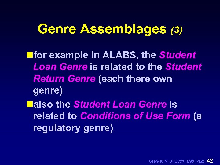 Genre Assemblages (3) nfor example in ALABS, the Student Loan Genre is related to