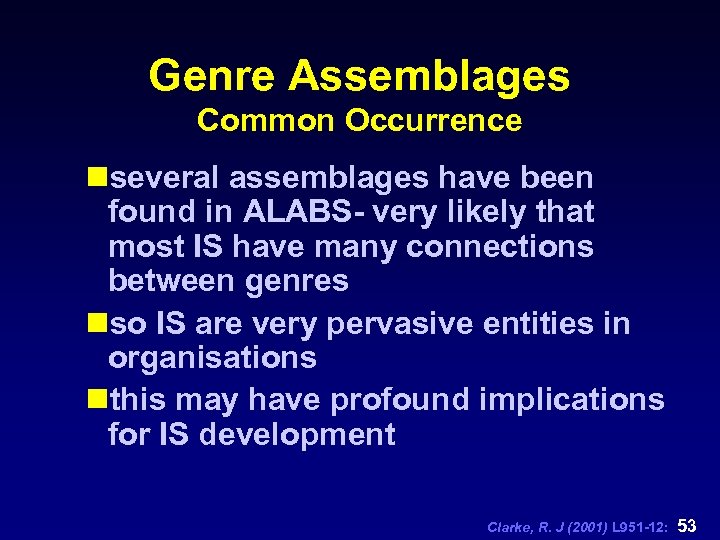 Genre Assemblages Common Occurrence nseveral assemblages have been found in ALABS- very likely that