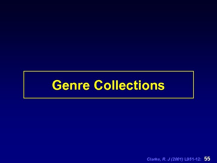 Genre Collections Clarke, R. J (2001) L 951 -12: 55 