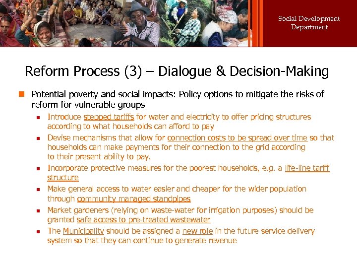 Social Development Department Reform Process (3) – Dialogue & Decision-Making n Potential poverty and