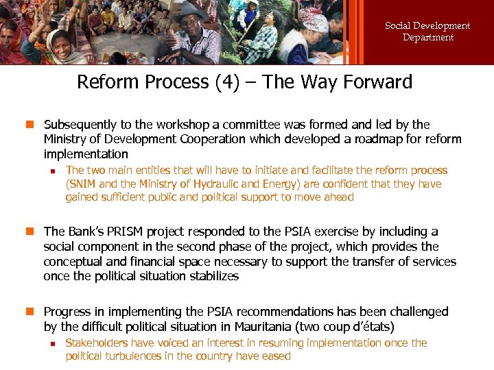 Social Development Department Reform Process (4) – The Way Forward n Subsequently to the