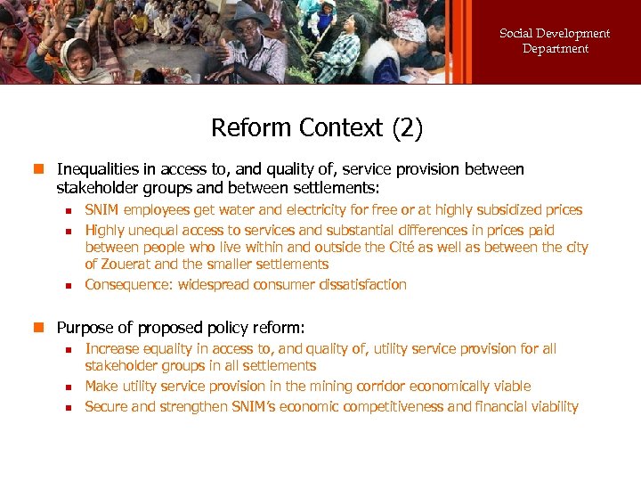 Social Development Department Reform Context (2) n Inequalities in access to, and quality of,