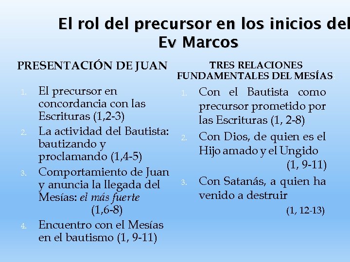 El rol del precursor en los inicios del Ev Marcos PRESENTACIÓN DE JUAN 1.