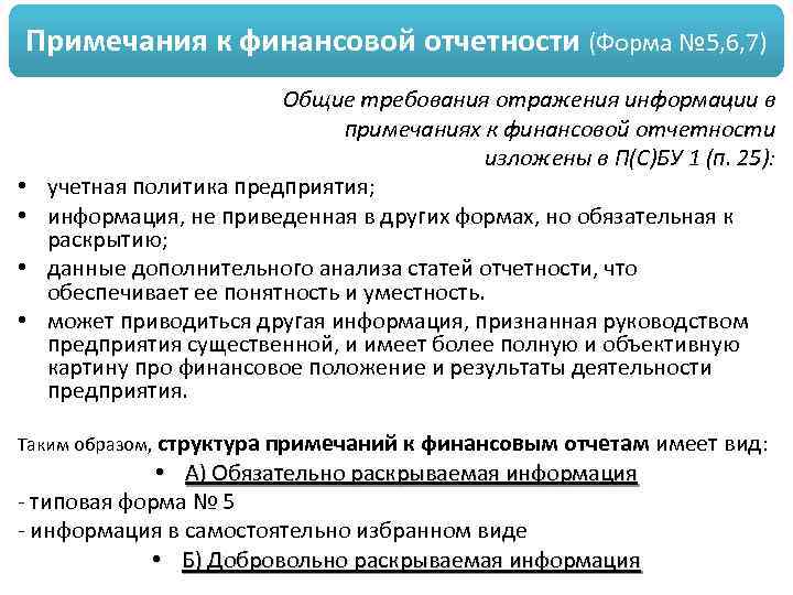 Примечания к финансовой отчетности (Форма № 5, 6, 7) • • Общие требования отражения