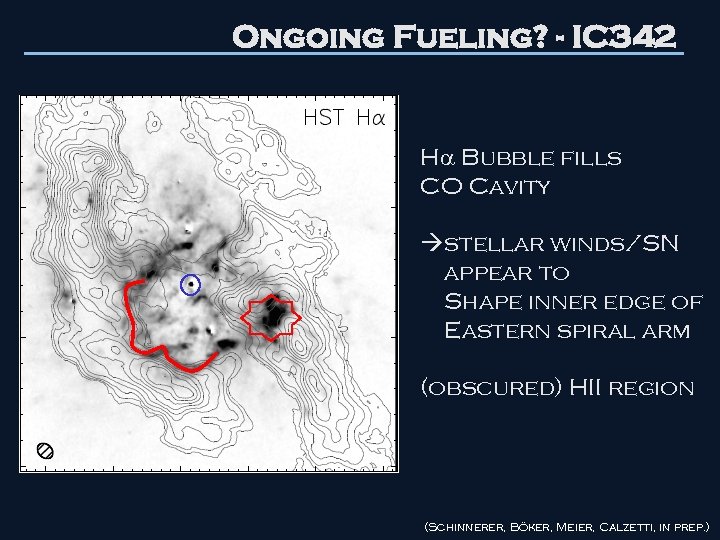 Ongoing Fueling? - IC 342 H Bubble fills CO Cavity stellar winds/SN appear to