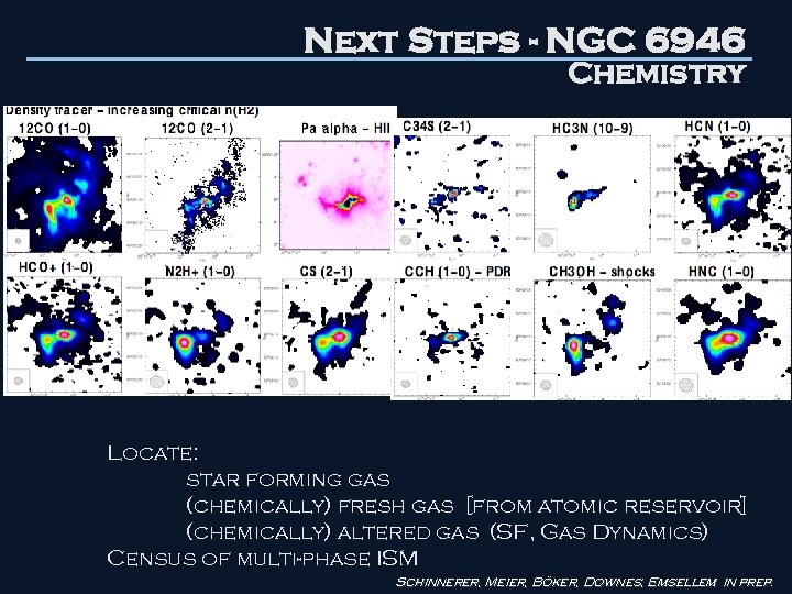 Next Steps - NGC 6946 Chemistry Locate: star forming gas (chemically) fresh gas [from