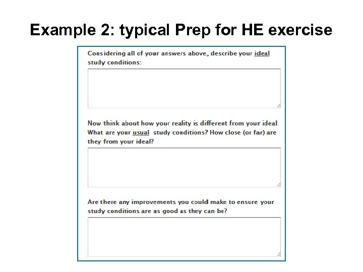 Example 2: typical Prep for HE exercise 