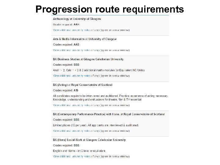 Progression route requirements 