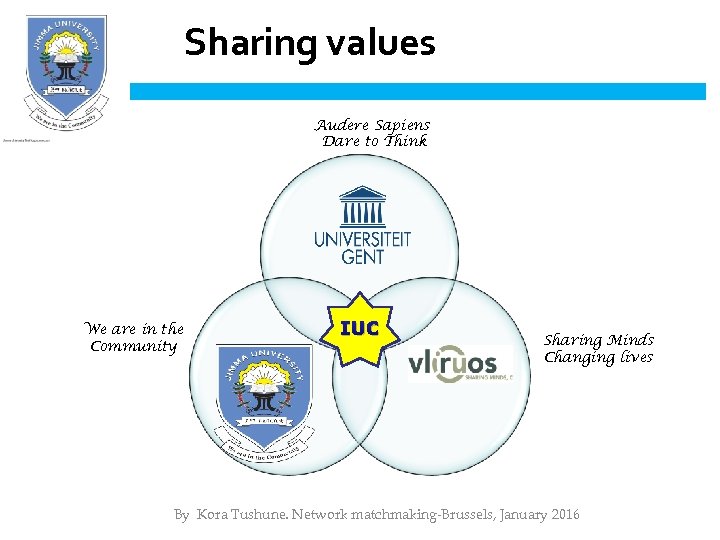 Sharing values Audere Sapiens Dare to Think We are in the Community IUC Sharing