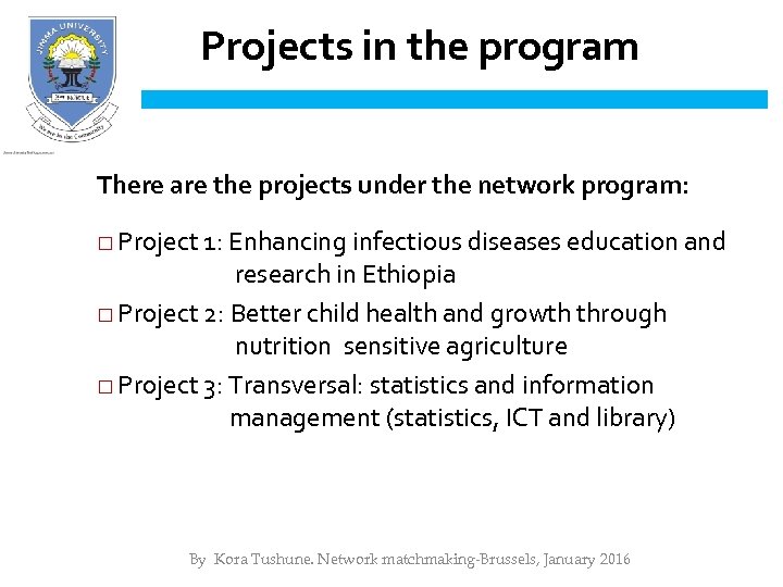 Projects in the program There are the projects under the network program: □ Project