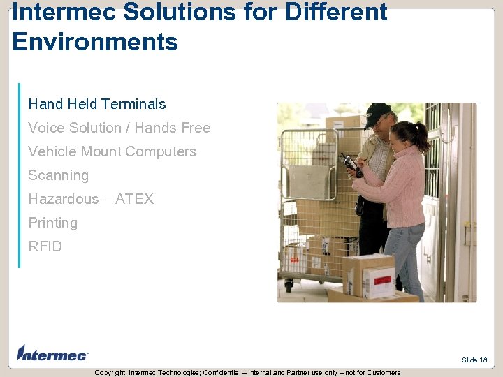 Intermec Solutions for Different Environments Hand Held Terminals Voice Solution / Hands Free Vehicle