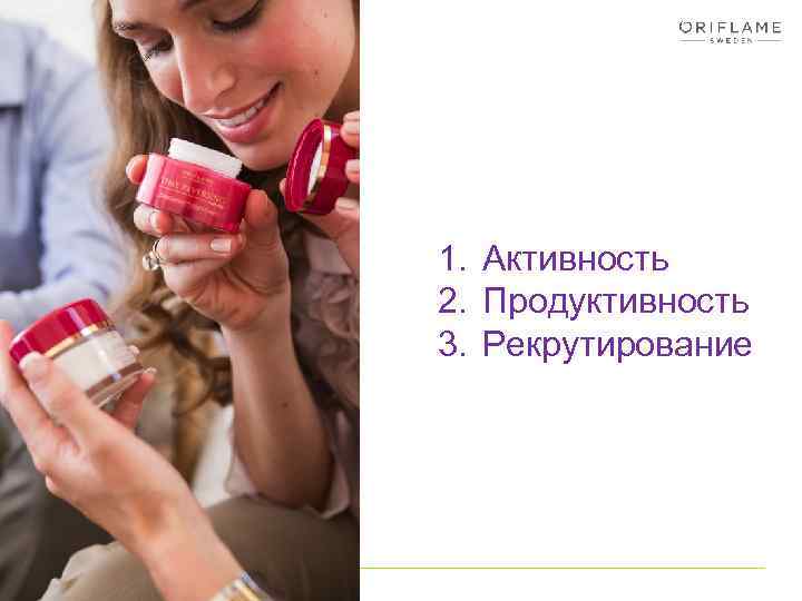 1. Активность 2. Продуктивность 3. Рекрутирование 
