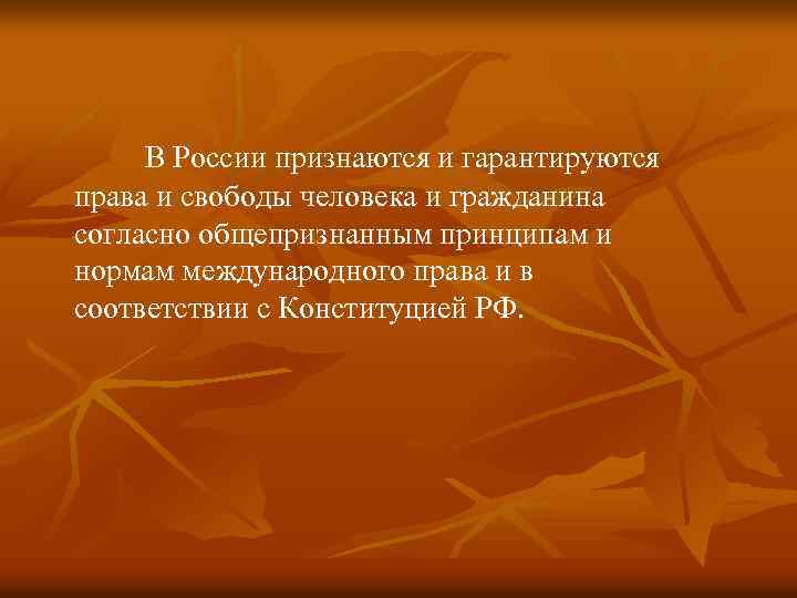 В России признаются и гарантируются права и свободы человека и гражданина согласно общепризнанным принципам