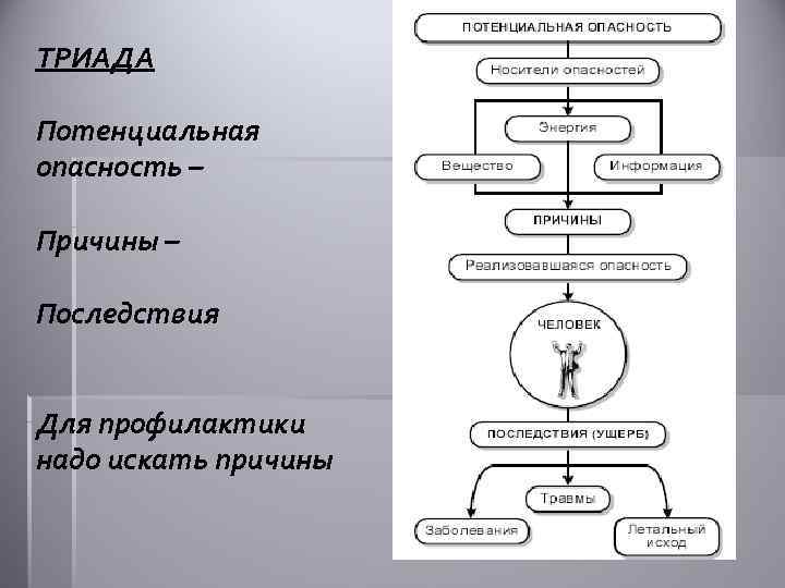 ТРИАДА Потенциальная опасность – Причины – Последствия Для профилактики надо искать причины 