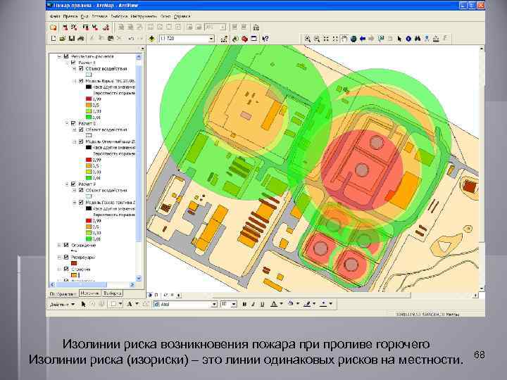 Изолинии риска возникновения пожара при проливе горючего Изолинии риска (изориски) – это линии одинаковых