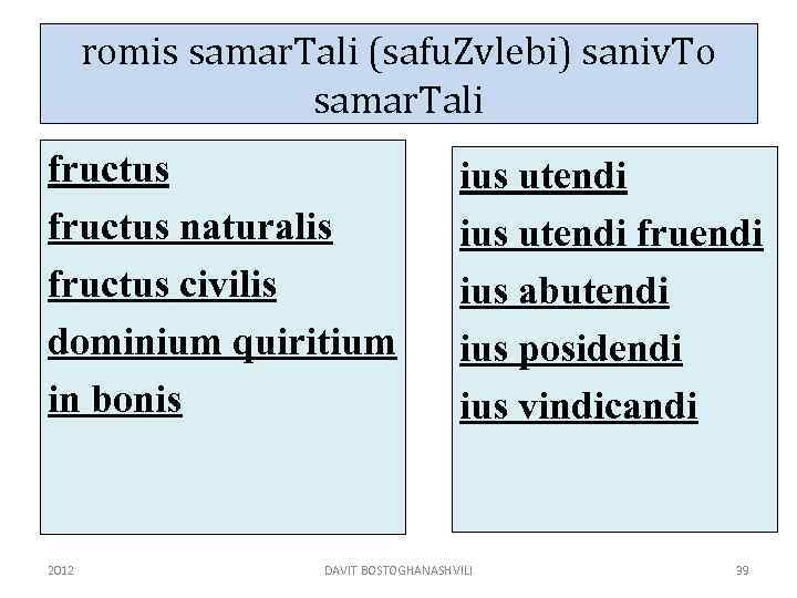 romis samar. Tali (safu. Zvlebi) saniv. To samar. Tali fructus naturalis fructus civilis dominium