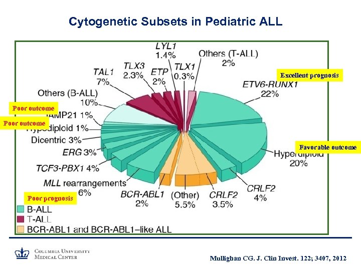 Cytogenetic Subsets in Pediatric ALL Excellent prognosis Poor outcome Favorable outcome Poor prognosis Mullighan