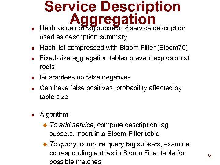 n Service Description Aggregationdescription Hash values of tag subsets of service used as description