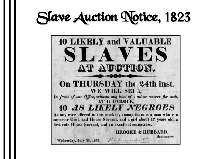 Slave Auction Notice, 1823 
