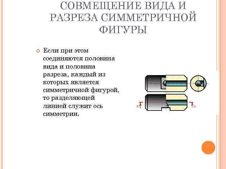 СОВМЕЩЕНИЕ ВИДА И РАЗРЕЗА СИММЕТРИЧНОЙ ФИГУРЫ Если при этом соединяются половина вида и половина