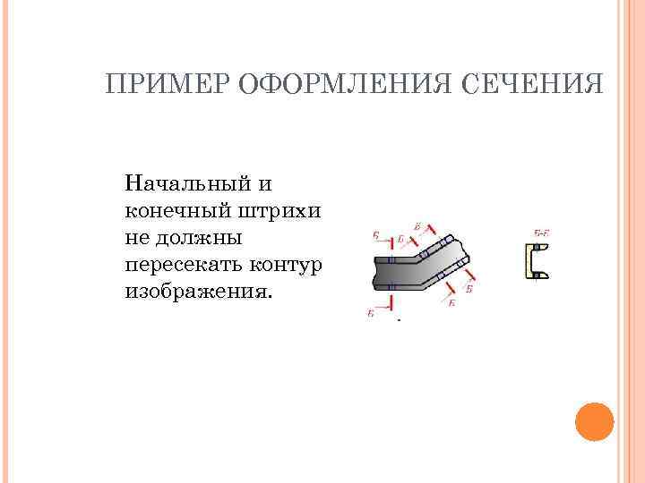 ПРИМЕР ОФОРМЛЕНИЯ СЕЧЕНИЯ Начальный и конечный штрихи не должны пересекать контур изображения. 