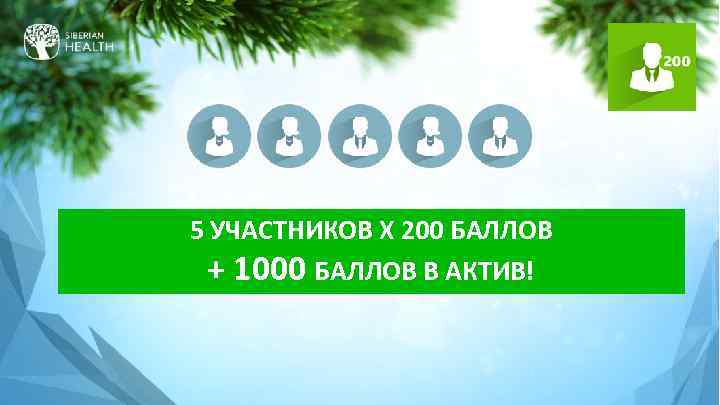 5 УЧАСТНИКОВ Х 200 БАЛЛОВ + 1000 БАЛЛОВ В АКТИВ! 