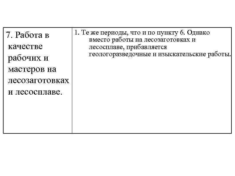 7. Работа в качестве рабочих и мастеров на лесозаготовках и лесосплаве. 1. Те же