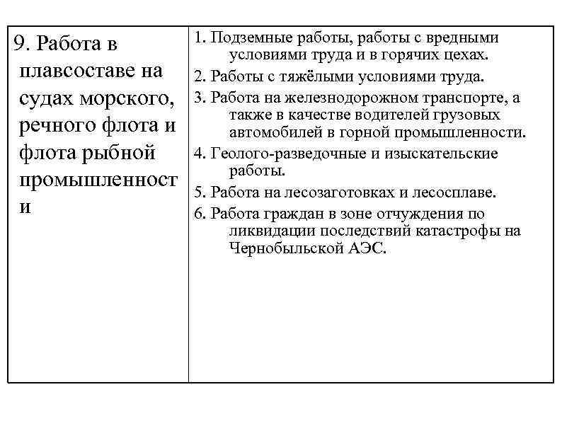 9. Работа в плавсоставе на судах морского, речного флота и флота рыбной промышленност и
