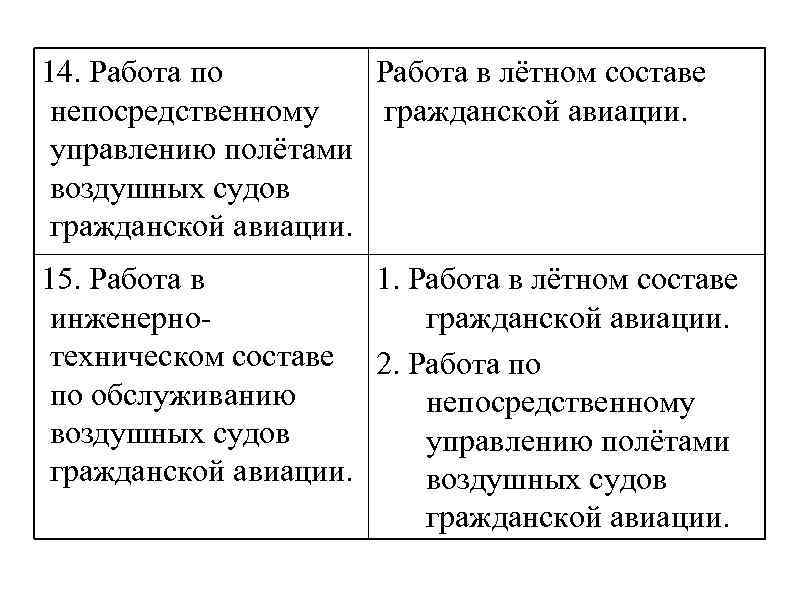 14. Работа по Работа в лётном составе непосредственному гражданской авиации. управлению полётами воздушных судов