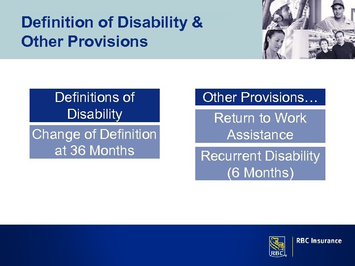 Definition of Disability & Other Provisions Definitions of Disability Change of Definition at 36
