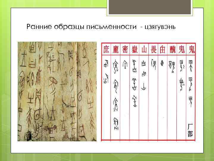 Ранние образцы письменности - цзягувэнь 