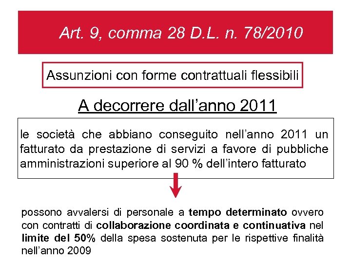 Art. 9, comma 28 D. L. n. 78/2010 Assunzioni con forme contrattuali flessibili A