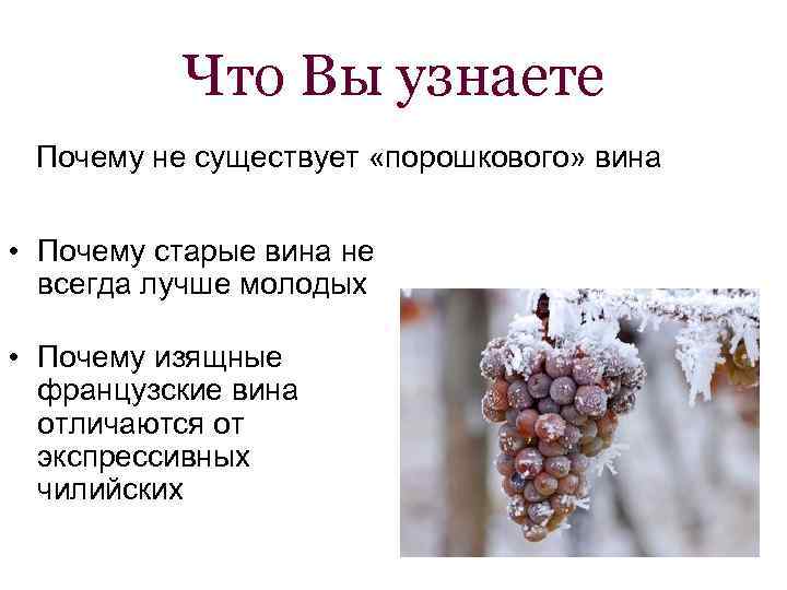 Что Вы узнаете Почему не существует «порошкового» вина • Почему старые вина не всегда