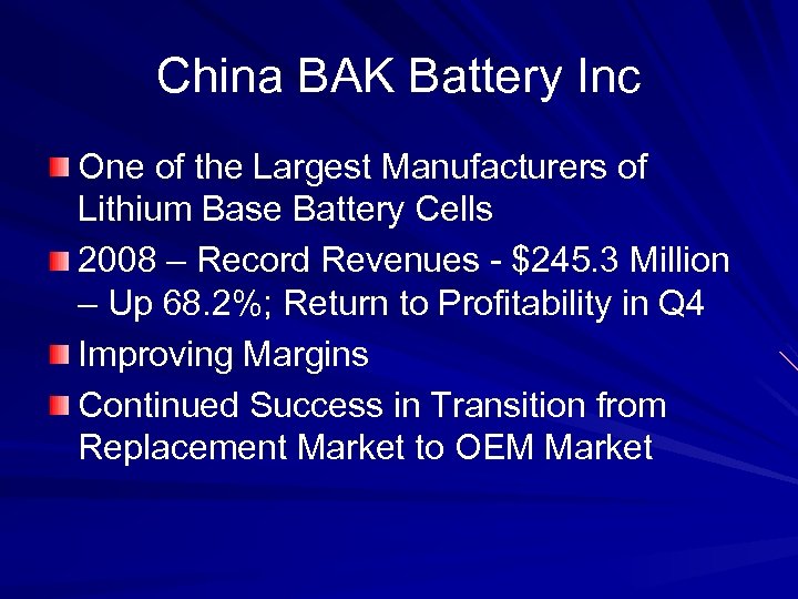 China BAK Battery Inc One of the Largest Manufacturers of Lithium Base Battery Cells