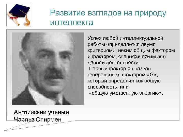 Развитие взглядов на природу интеллекта Успех любой интеллектуальной работы определяется двумя критериями: неким общим