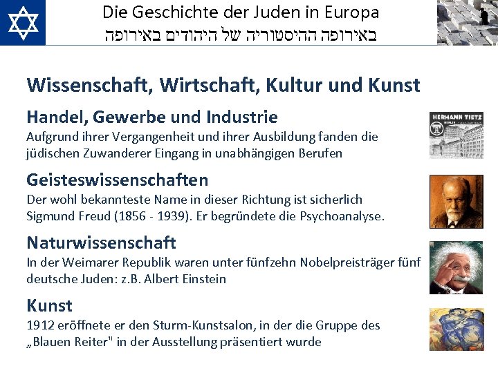 Die Geschichte der Juden in Europa באירופה ההיסטוריה של היהודים באירופה Wissenschaft, Wirtschaft, Kultur