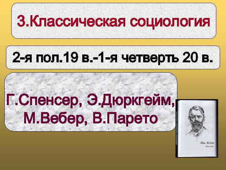 3. Классическая социология 2 -я пол. 19 в. -1 -я четверть 20 в. Г.