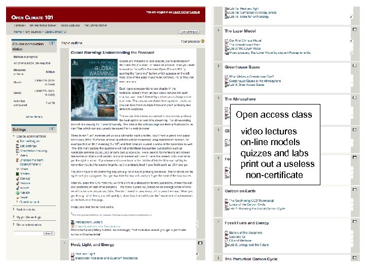 Open climate 101 Open access class video lectures on-line models quizzes and labs print
